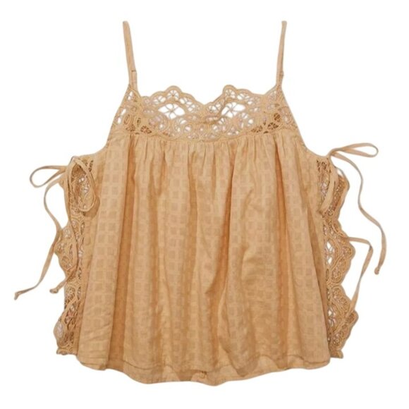 NEW American Eagle Flowy Side-Tie Cotton‎ Tank Top in Keep It Neutral/Tan Size S - Picture 2 of 16